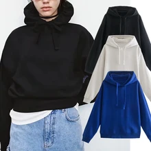 

Elmsk Winter Hoodies Women 2021 Multicolor Solid Loose 100% Cotton England Style High Street Hooded Sweatshirt Pullovers Tops