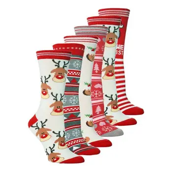 

Women Men Christmas Holiday Casual Long Crew Socks Cartoon Santa Claus Reindeer Jacquard Colorful Cotton Hosiery Novelty Gift