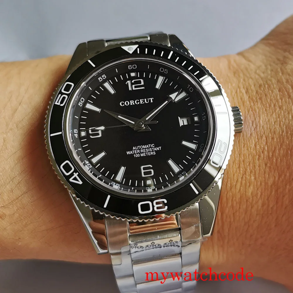 New corgeut 41mm mechanical automatic men wristwatch miyota 8215 movement sapphire crystal stainless steel band | Наручные часы