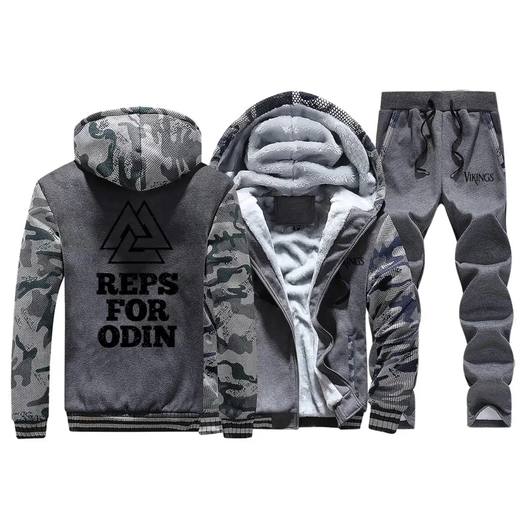 Reps for odin, мужская толстовка с капюшоном+ спортивные штаны, костюм, Viking Legend, зимние теплые толстовки+ штаны, комплект из 2 предметов, мужская повседневная куртка - Цвет: Dark Gray 1