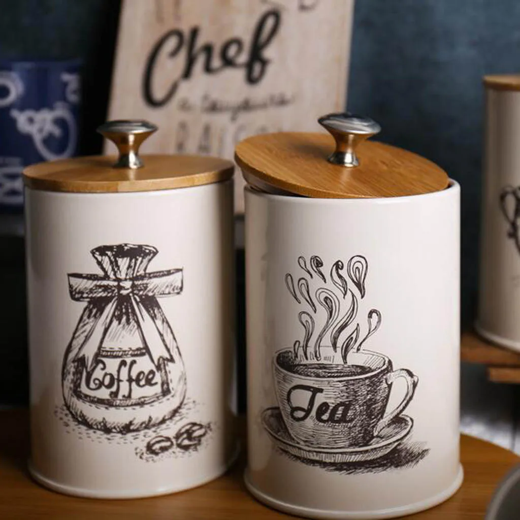 3x Vintage Cream Enamel Tea Coffee Sugar Kitchen Storage Canisters Jars Pots Set 