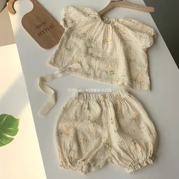

Korean Clothes for Babies Baby Girl Floral T-shirt Two-Piece Children's Shorts Set
