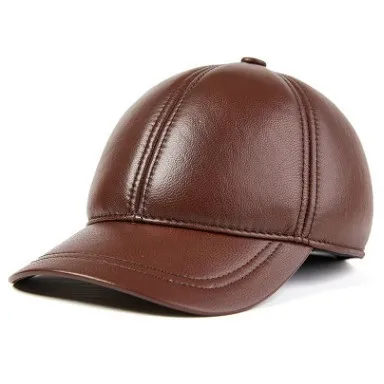 Snapback Кепка SILOQIN мужская шляпа из натуральной кожи осень зима теплая Бейсболка s Наушники из овчины Регулируемая Размер Мужская шляпа - Цвет: brown