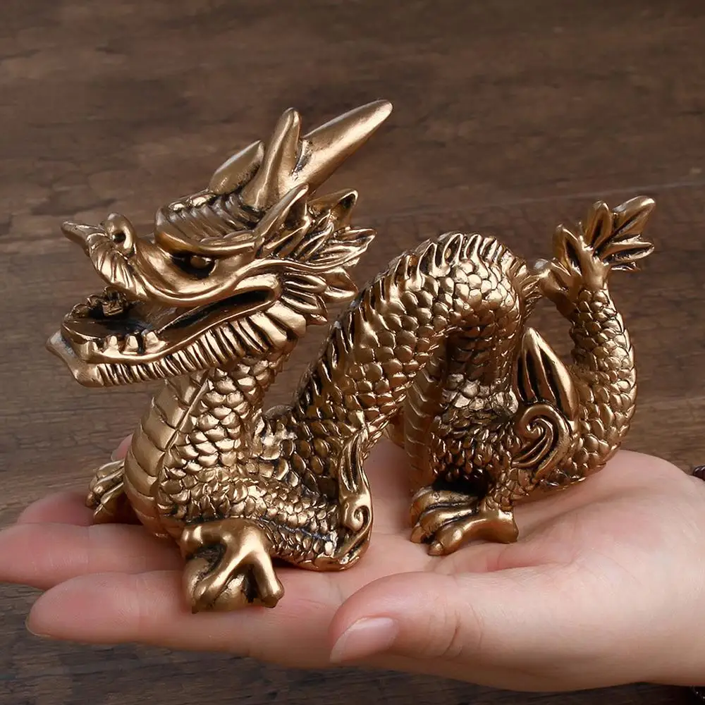 bronze-coloured Китайская геотехническая статуя Jinlong талисман и успешные предметы домашнего обихода, смола лазурный дракон, ресторанная мебель - Color: bronze-coloured