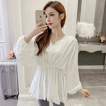 

COIGARSAM Loose New Spring blusas womens tops and blouses White Black 5207