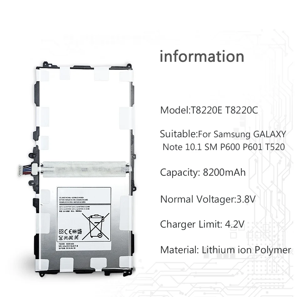 Планшет Батарея 8200 ма-ч для samsung GALAXY Note 10,1 SM P600 P601 P605 P607 T520 T525 P602 T8220E T8220C