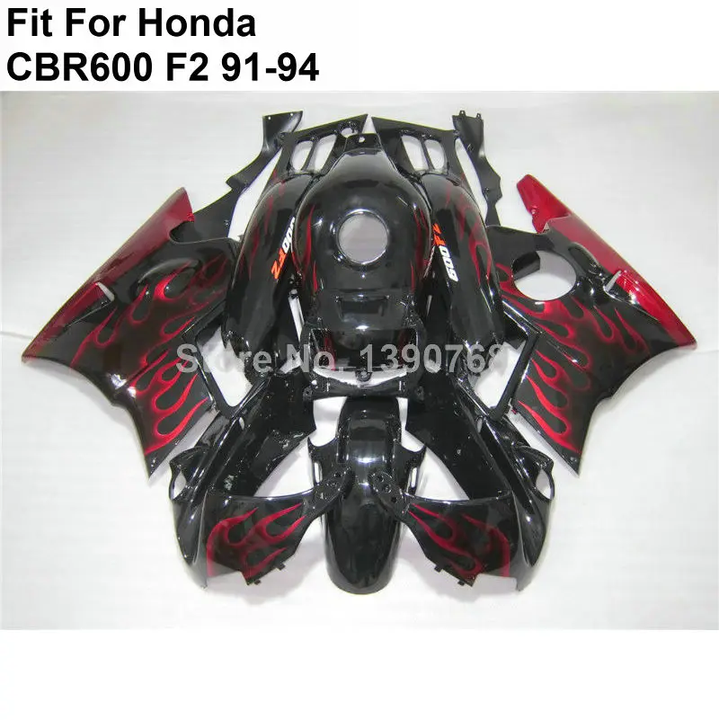 Bodywork Fairing Kit For Honda Cbr600 F2 Red Flames Black Fairings 1991 1992 1993 1994 Cbr600 F2