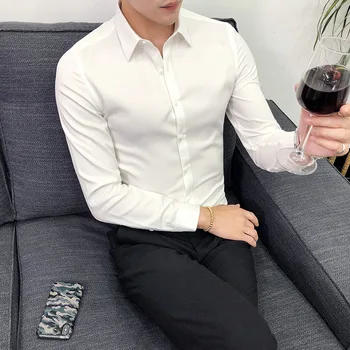 

Men Shirt 2020 Male High Quality Long Sleeve Shirts Casual Solid Slim Fit Black Man Dress Shirts Causal Shirt Fashion GT09