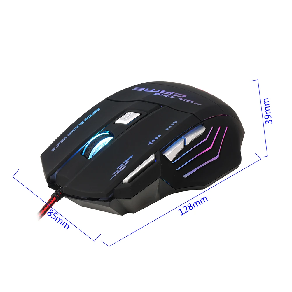 5500DPI USB Wired Mouse LED Optical Crack Glow Gaming Mouse 7 Buttons Gamer Laptop PC Mice