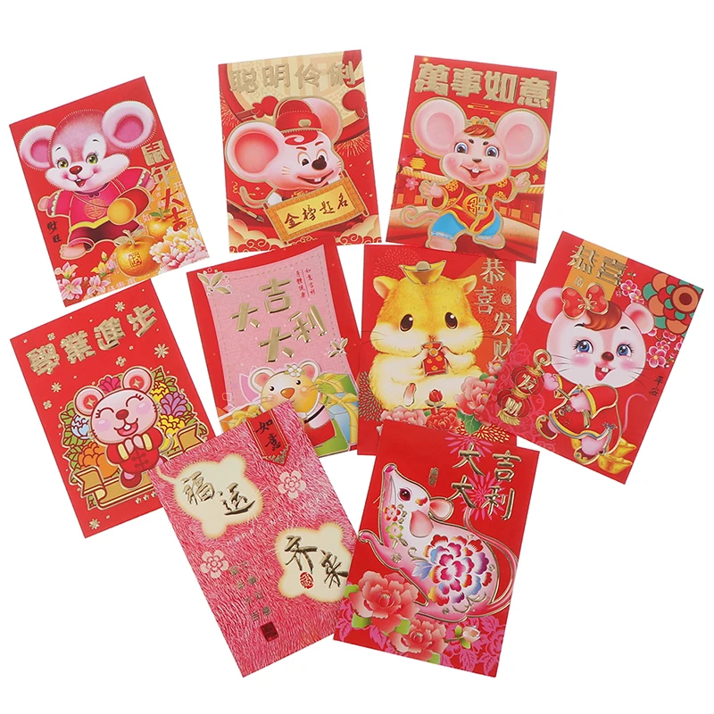 

6Pcs/set Red Envelopes Cute Cartoon Rat Fortune New Year Red Pocket Chinese New Year Red Envelope Wedding Birthday Party Gift