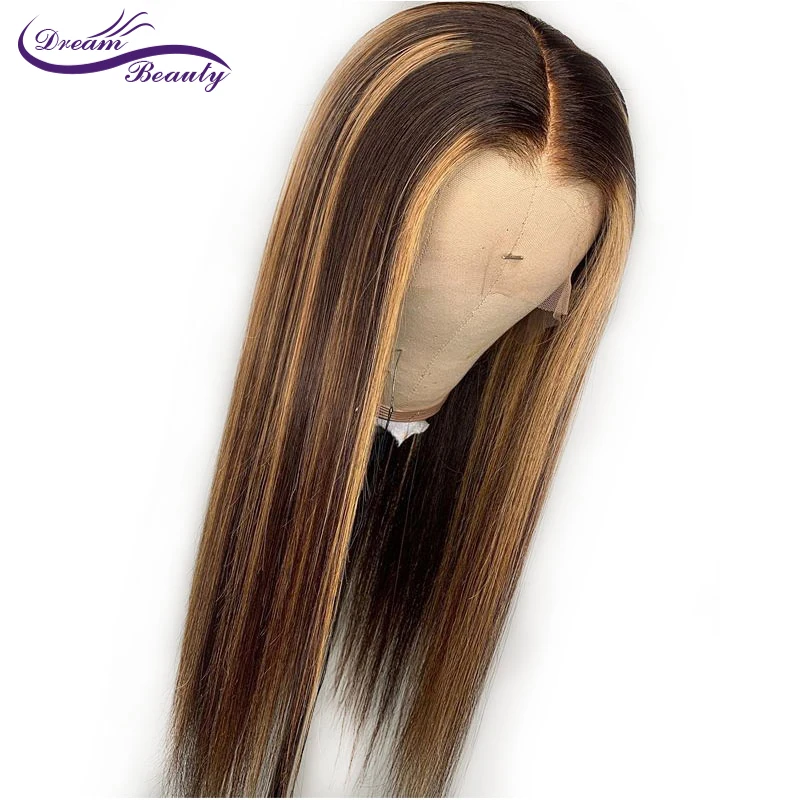Выделите 13*4 кружевные передние человеческие волосы парики с детскими волосами 8-28 дюймов прямые бразильские волосы remy отбеленные узлы Dream beauty