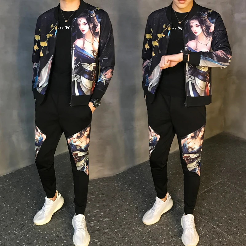 

2019 New Men's Set Autumn Man Sport 2 Piece Sets Sport Suit Jacket + Pants Tracksuit Male Tracksuit Asian Size Moda Hombre