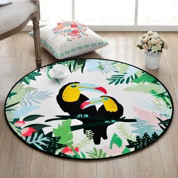 

Tropical Green Leaf Animal Carpet Floor Mat Children's Bedroom Room Hanging Basket round Mat Home Computer Chair Floor Mat