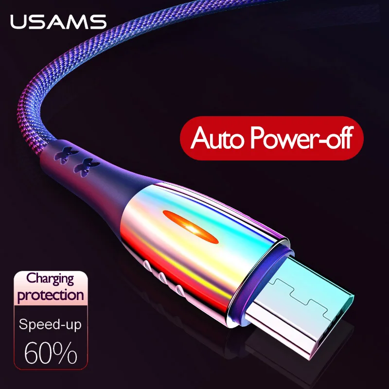 

USAMS Micro USB Cable Intelligent Power-off QC3.0 Fast Charging Data Cord Wire for Samsung Xiaomi Huawei Phone Cable for Android