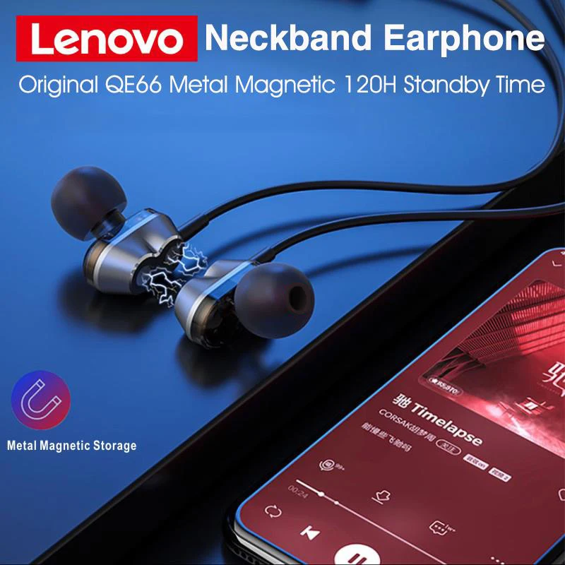 Оригинальные спортивные магнитные беспроводные Bluetooth-наушники Lenovo QE66 XE66 с шейным
