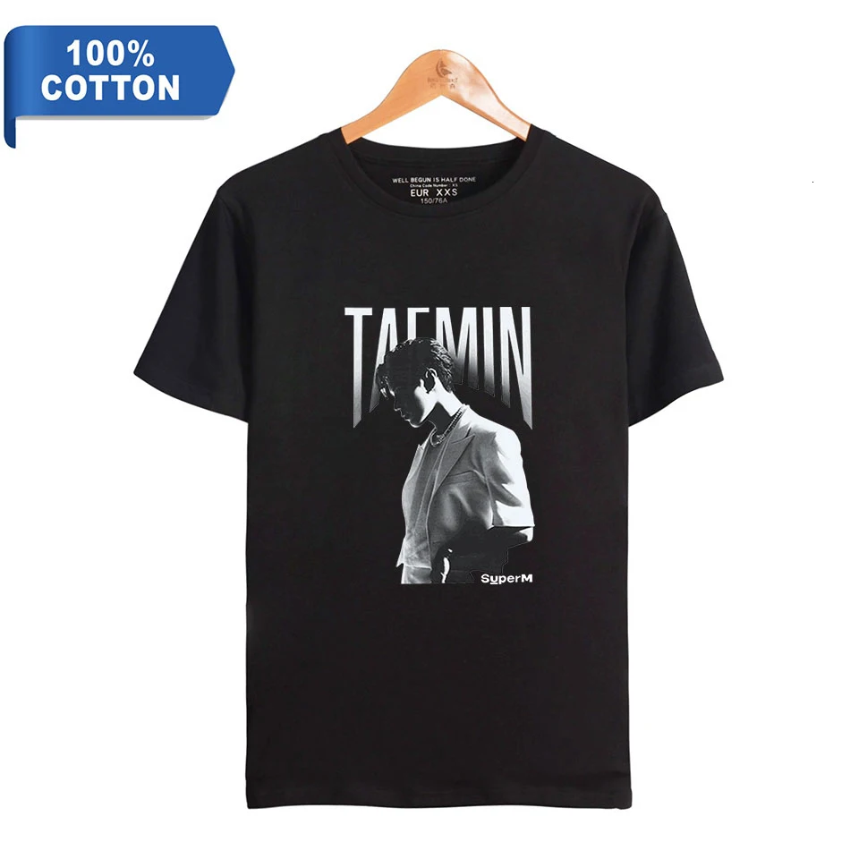 SuperM K-pop 100% Cotton T-shirt Man Short Sleeve Hip Hop T Shirts By Estate Harajuku Hot Sale Casual Bangtan Streetwear Tshirt | Мужская