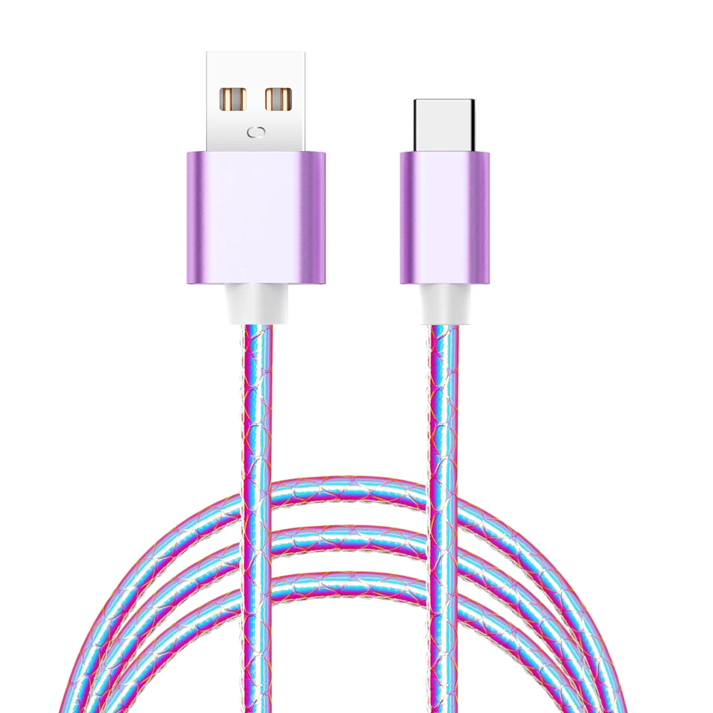 Цветной градиентный USB кабель для iPhone 11 Pro Max Xr X 8 7 6 2.4A кабель для быстрой зарядки QC3.0 USB C Micro usb телефонный кабель для передачи данных - Цвет: Purple for Type-c