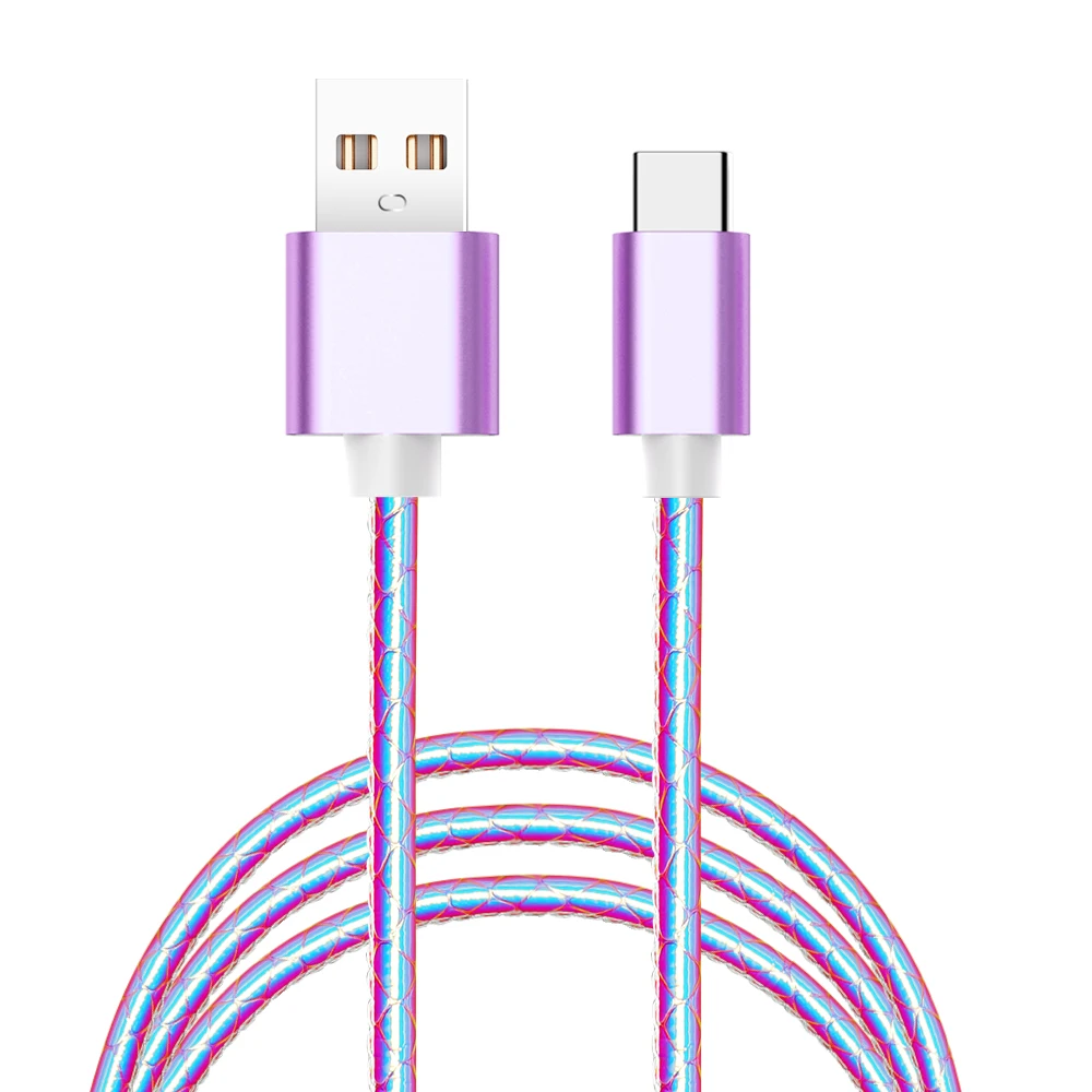 Purple for Type-c Цветной градиентный USB кабель для iPhone 11 Pro Max Xr X 8 7 6 2.4A кабель для быстрой зарядки QC3.0 USB C Micro usb телефонный кабель для передачи данных - Цвет: Purple for Type-c