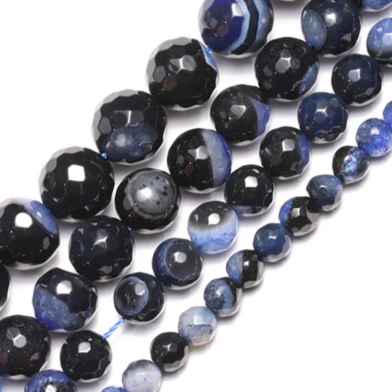 

Wholesale Natural Stone Faceted Blue Onyx Agates Beads 6 8 10 12mm Pick Size For Jewelry Making DIY Bracelet Accessories