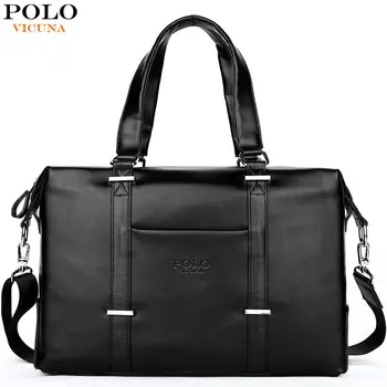 

VICUNA POLO Men Travel Duffle Bag PU Leather Men's Travel Bags Black Shoulder Handbag Brand Large Capacity Travel Handbag Bolsas