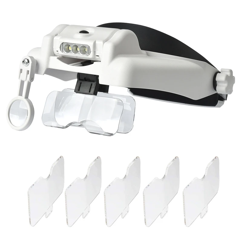 Headband Magnifier Multi functional Loupe Led Head Mounted Magnifying Glass With 5 Replaceable Lenses Watchmaker Repair Tool|Magnifiers| - AliExpress