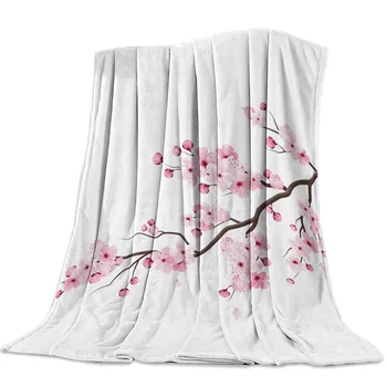 

Soft Warm Coral Fleece Blanket Japanese Cherry Blossom Winter Sheet Bedspread Sofa Throw Light Thin Flannel Blankets