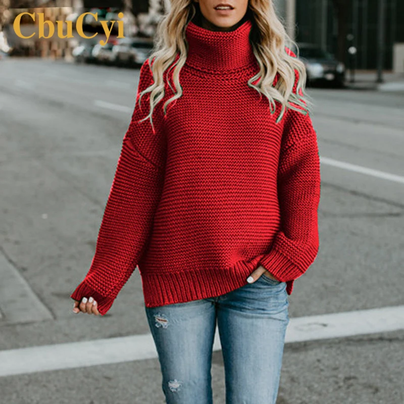 CbuCyi Winter Women Turtleneck Sweater Oversized Long Sleeve Knitted Pullovers Loose Casual Sweaters Jumper Tops | Женская одежда
