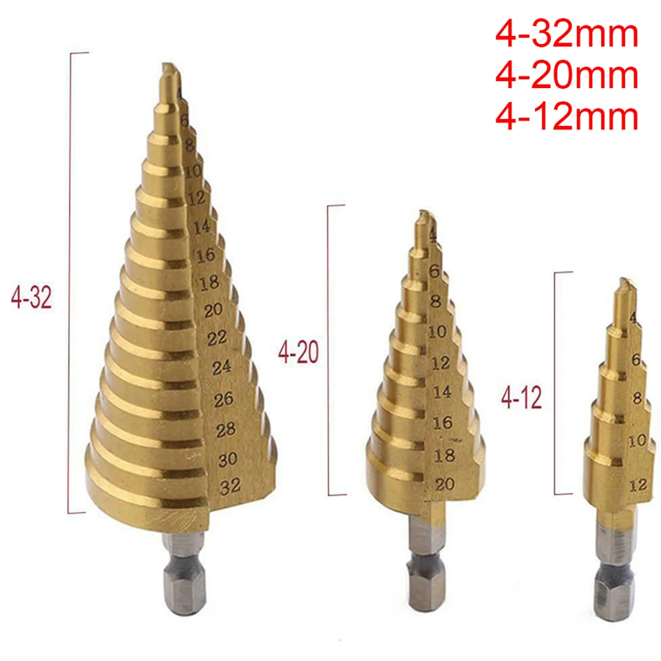 Ступенчатые сверла имеет функцию удаление заусенцев 4-32mm, 4-20mm, 4-12mm