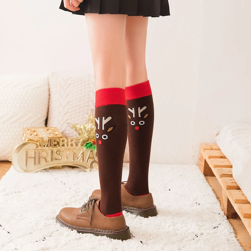 IClosam/1 пара, модные женские рождественские носки из хлопка, женские зимние теплые гольфы с принтом, забавные носки