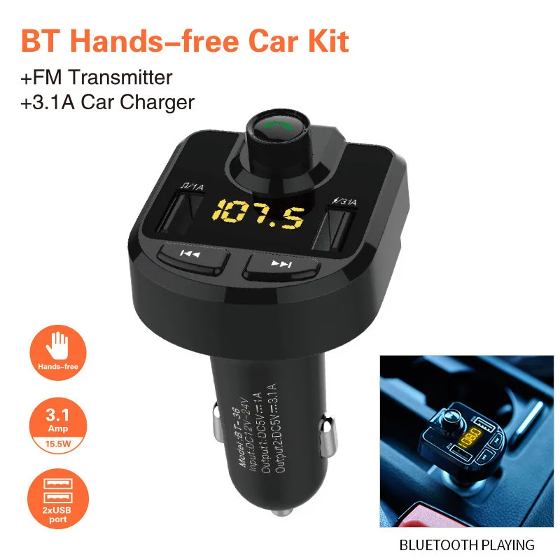 Bluetooth автомобильный fm-передатчик беспроводной радио адаптер MP3 плеер плюс USB зарядное устройство handsfree Cargador de coche адаптер chargeur de voiture