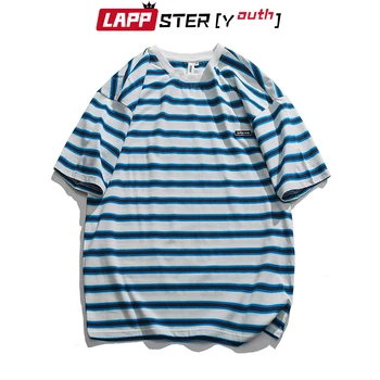 

LAPPSTER-Youth Striped Korean Fashions Graphic T Shirts 2020 Summer Japanese Streetwear Tshirts Thick Kpop Cotton Tops Tees