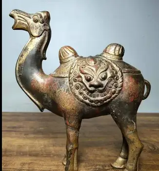 

Old China Pure Bronze Carving Silk Road Dragon Camel llama Animal Statue
