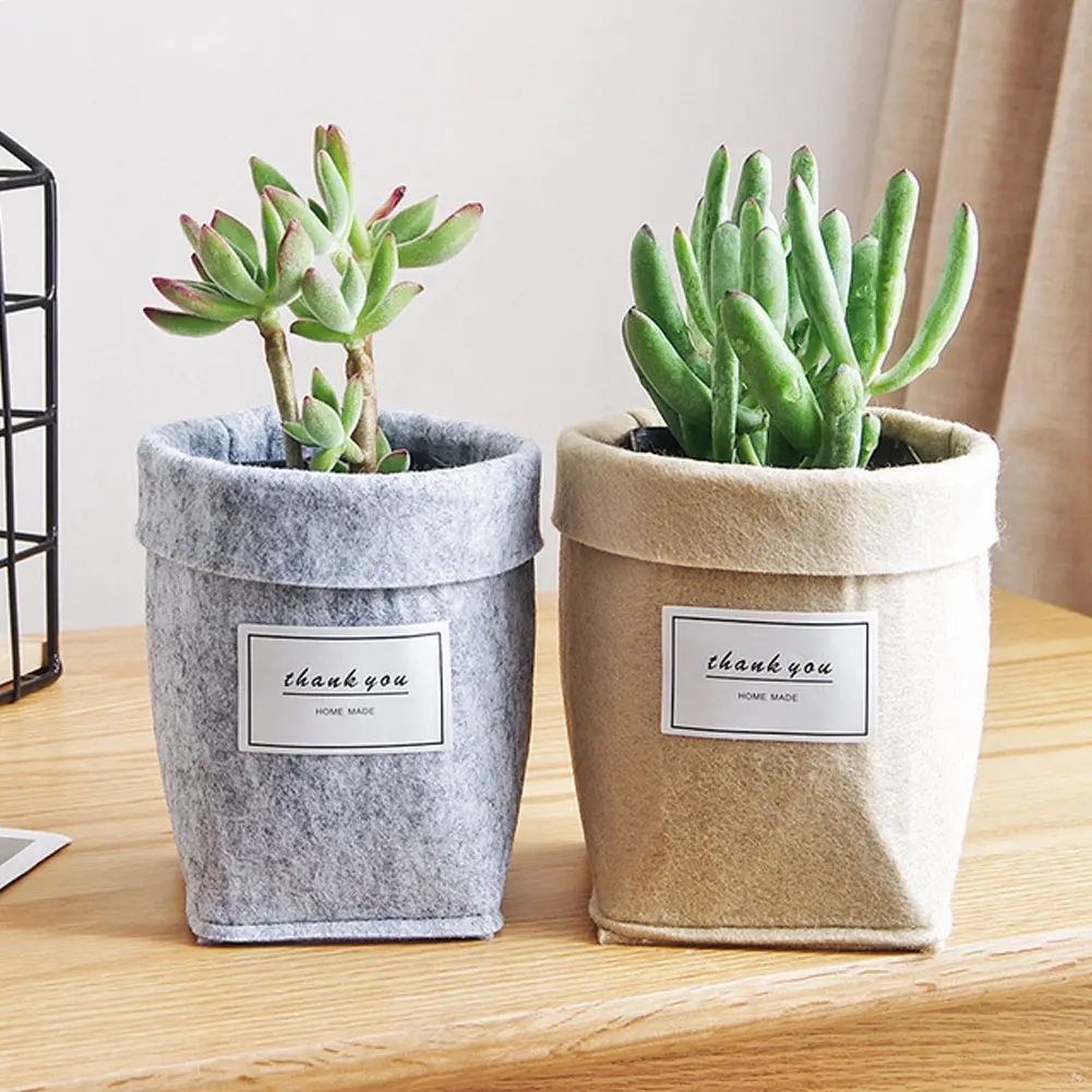 

Khaki Plant Grow Bag Planter Desktop Flower Basket Fleshy Felt Cloth Thicken Plant Pot Garden Home Decoration