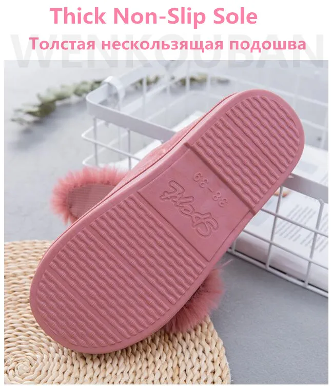 Женские тапочки; зимние домашние меховые шлепанцы с милым кроликом; теплая плюшевая домашняя обувь; женские меховые тапочки; pantoufle femme; размеры 36-43