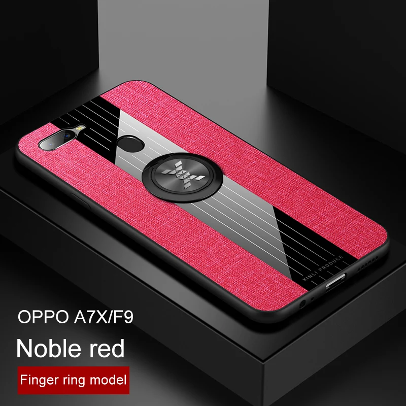 red case and ring Чехол для oppo F9 F5, Роскошный Жесткий тканевый чехол с кольцом, магнитный штатив, тонкий защитный чехол для телефона oppo f1s f5 f9 - Цвет: red case and ring
