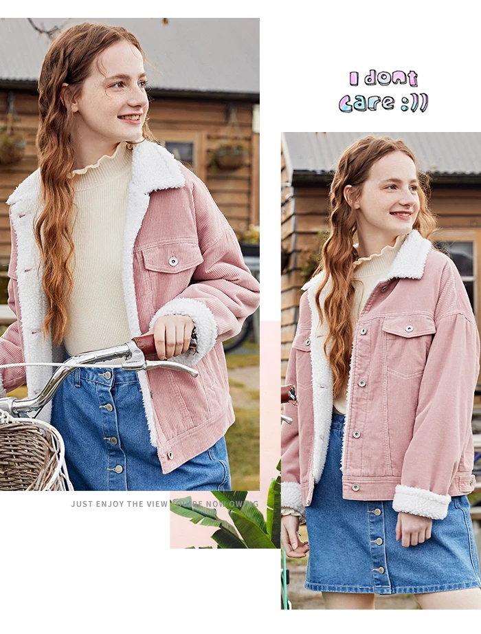 SEMIR куртка женская Новая Осенняя короткая Вельветовая куртка имитация ягненка кашемир Корейская свободная модная куртка Женское пальто