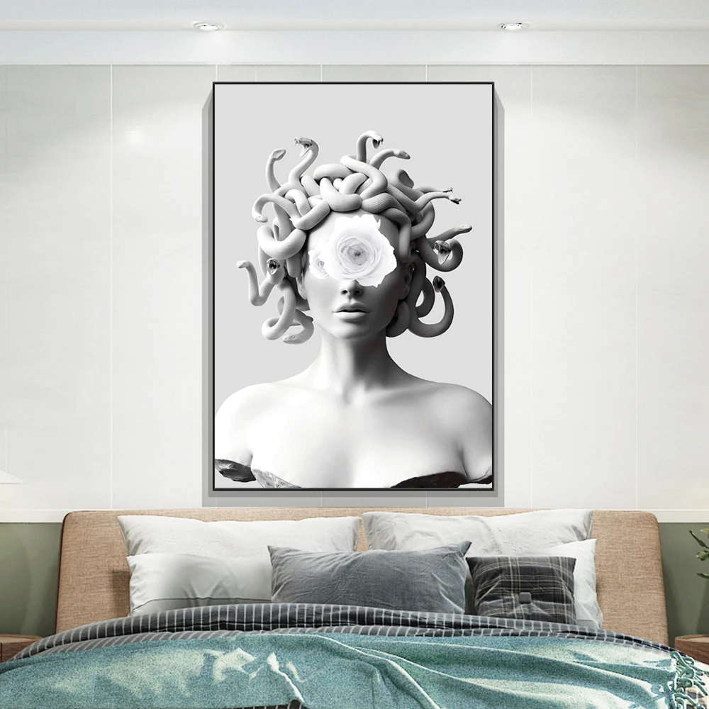 Cover Face Of Medusa Canvas Painting Vaporwave Scultura Poster Stampe Wall Art Picture For Living Room Home Decoration Cuadros
