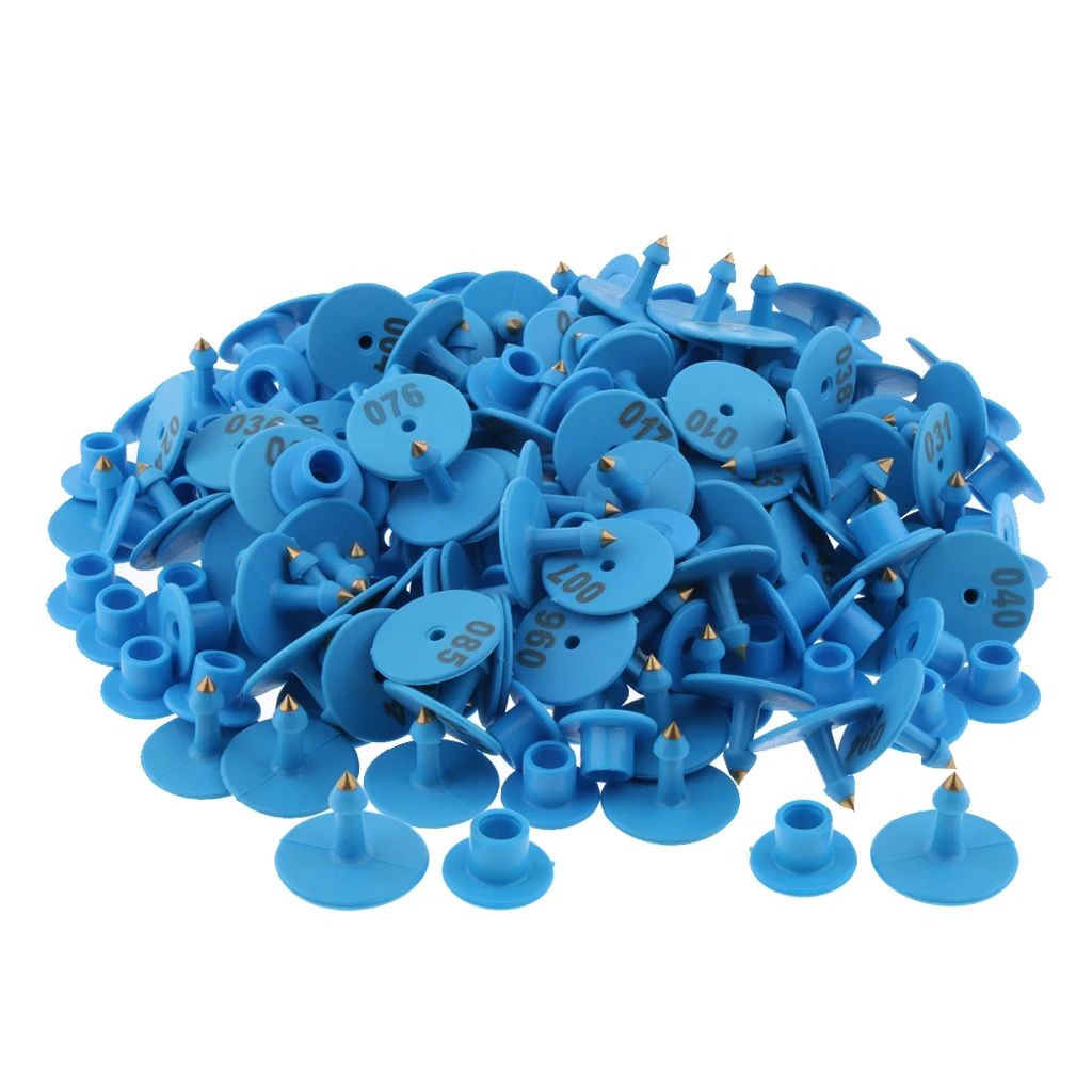100PCS Small Pre Numbered Livestock Ear Tag for Pig Cow Goat Sheep Blue