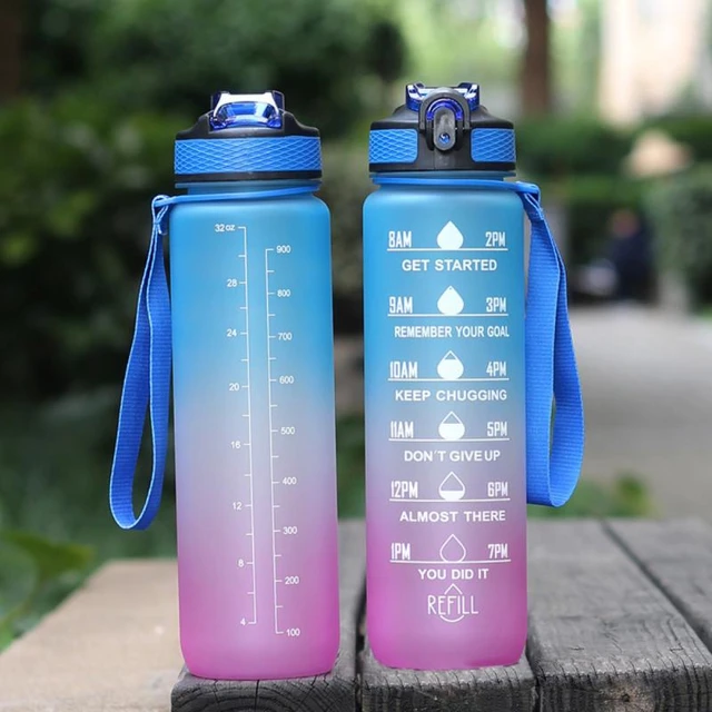 32 oz Glass Water Bottle with Time Marker Reminder, Removable