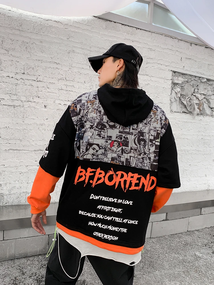 UNCLEDONJM Поддельные 2 шт. шнурок Харадзюку уличная хип хоп толстовка мужская брендовая одежда Пуловеры Повседневная Толстовка Топы BF-5029