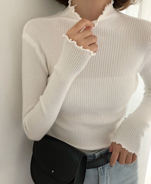 Women Turtleneck 2022Autumn and Winter Ruched Slim Women Sweaters High Elastic Solid Sexy Knitted Pullovers 6785 50