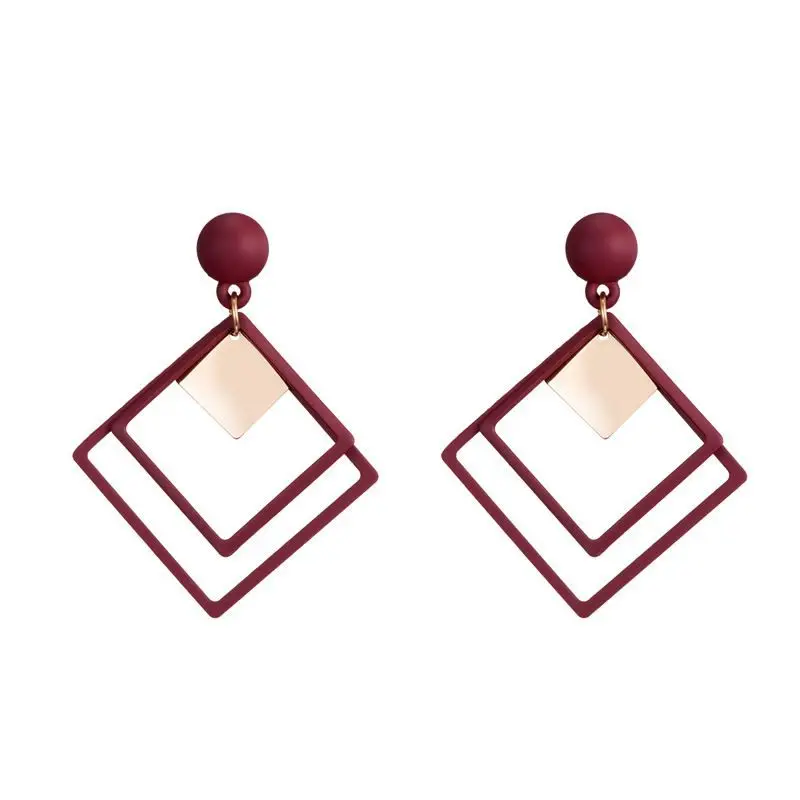 Red wine Геометрические блестки Висячие квадратные серьги Модный темперамент простой корейский Ретро серьги выпечки лаковые серьги - Окраска металла: Red wine