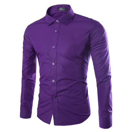 purple Новые мужские деловые рубашки с длинным рукавом, одноцветные Формальные рубашки, модные облегающие мужские повседневные рубашки, 17 ярких цветов, s одежда - Цвет: purple