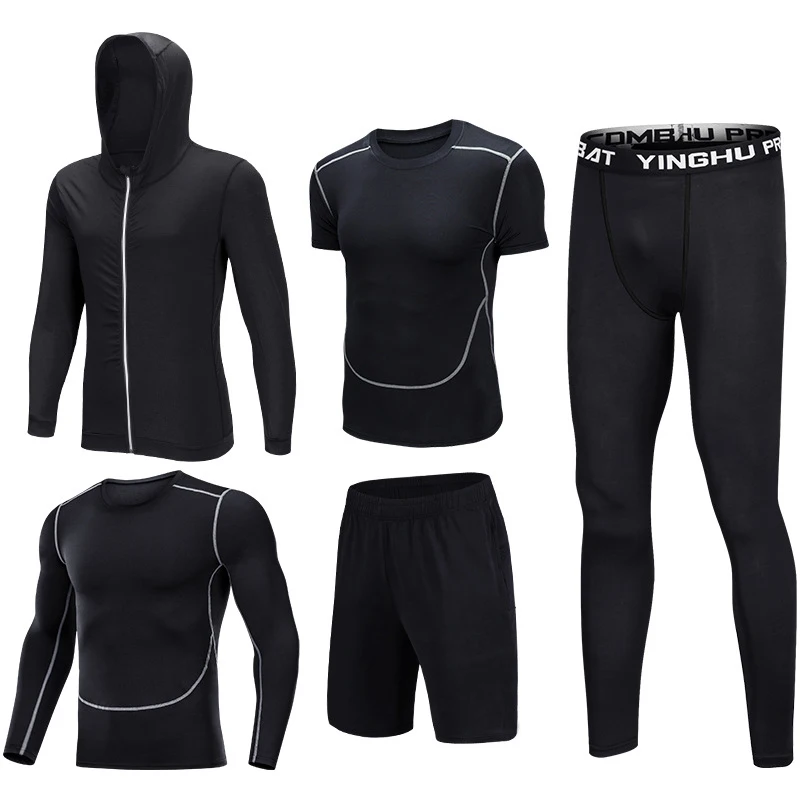 New suit Quick Dry Men's Running Sets 5pcs/sets Compression Sport Suits Sports Joggers Training Gym Fitness Tracksuits Running Set - Цвет: New suit