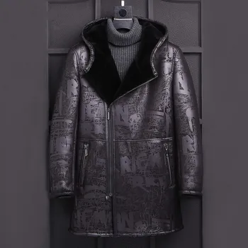 

2020 New Winter Mens Thick lining Warm Outerwear Luxury Genuine Leather Fur Coat Male Slim Fit Pocket Zipper Coat Plus Size 4XL