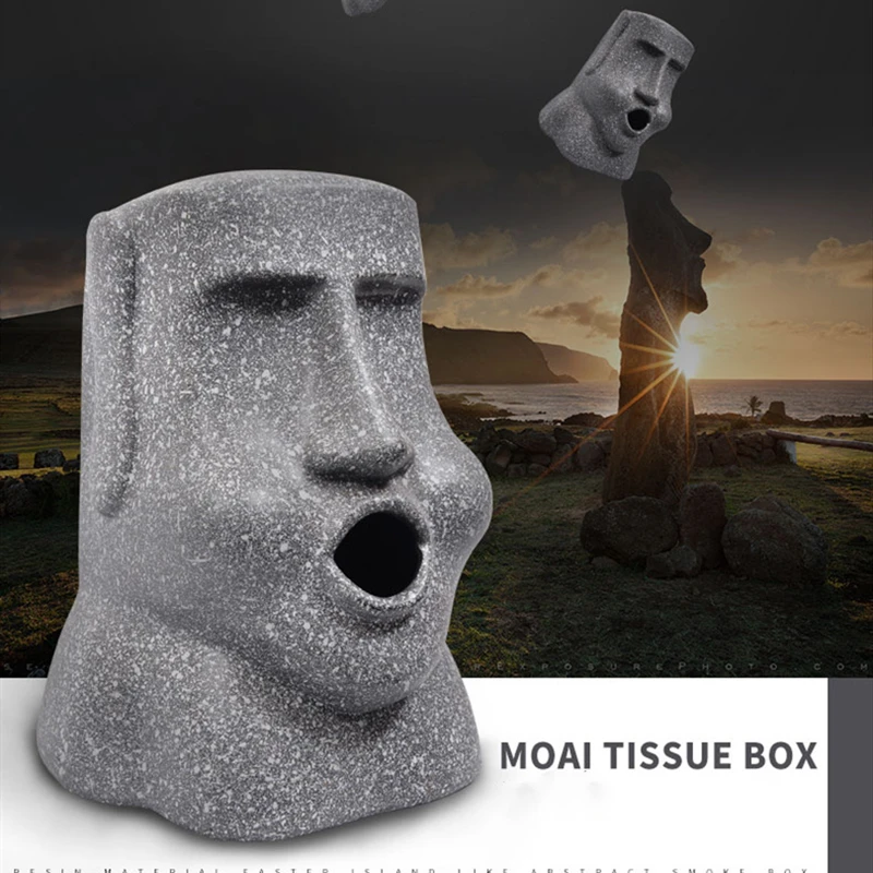 

3D Easter Island Moai Paper Holder Creative Tissue Box Stone Figure Paper Holder Sanitary Paper Storage Bar Bathroom Organizer