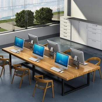 

Simple solid wood desk company wrought iron conference table large board table multi-person computer desk staff training table