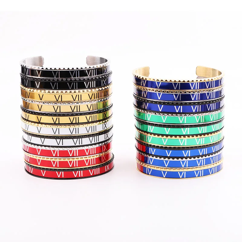 High Quality Jewelry Bracelet 316L Stainless Steel Colorful Roman Numberal Cuff Bangle Bracelet Men Gift