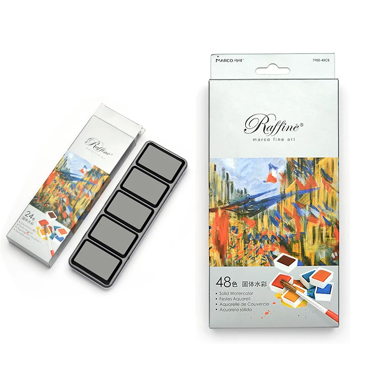 

Dropshipping Promotion 24/48 Colors Solid Watercolor Paint Set With Water Brush Pen Watercolor Pigment For Draw Art Supplies