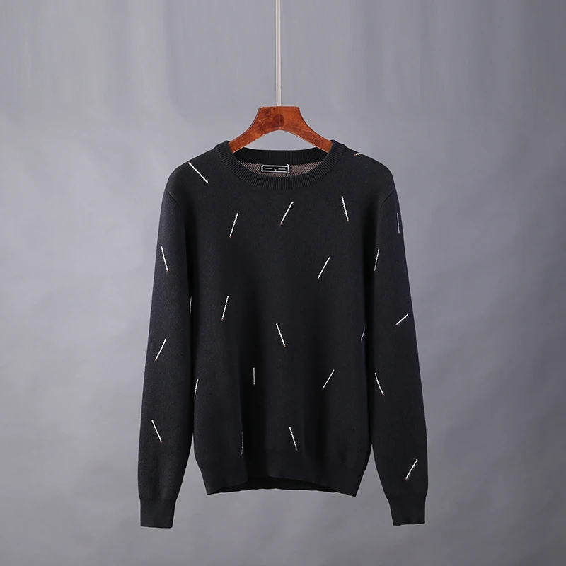 4XL осенние новости эластичность свитеры Хай-стрит, одноцветная, крыглый ворот, шерстяной пуловер для мужчин Повседневное хлопковые пальто внешний верхний черного/коричневого цвета